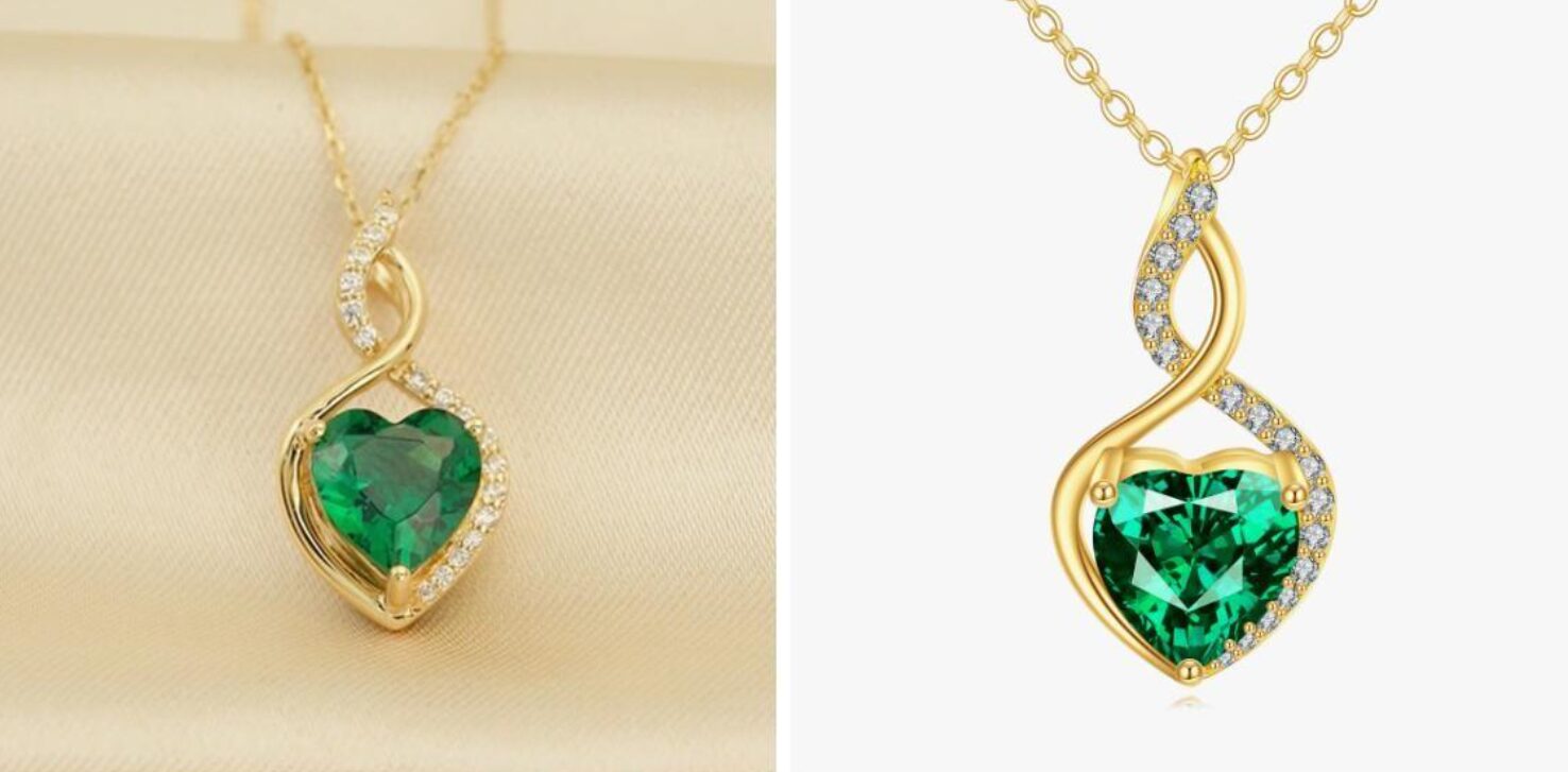 Halskette mit Herz-Schliff-Labor-Smaragd-Anhänger Halskette mit Herz-Schliff-Labor-Smaragd-Anhänger